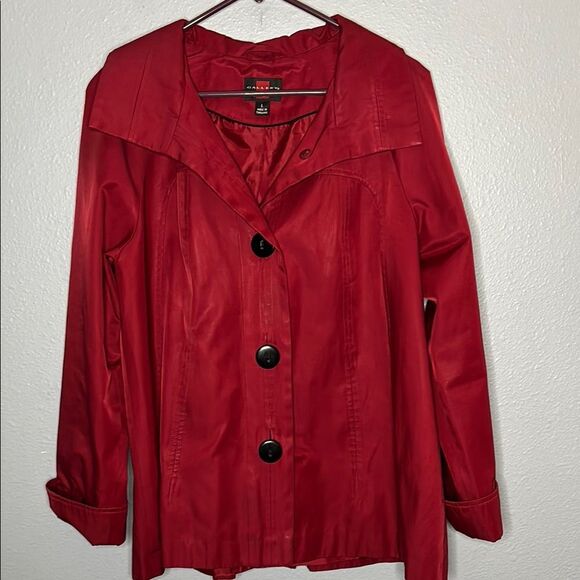 Gallery Red Maroon Button Front Medium Weight Hooded Jacket Size Large - Picture 1 of 12
